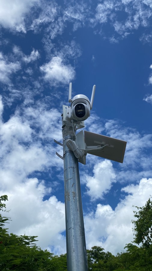 4G solar security camera mounted on pole